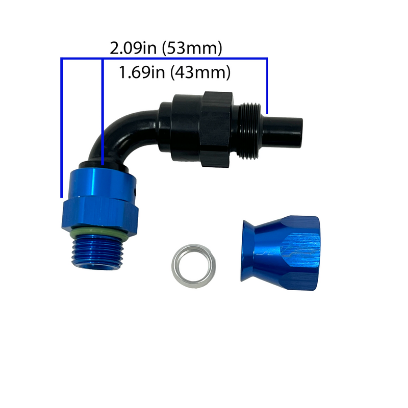 Precision Raceworks 90 Degree 6AN PTFE to 6AN Male ORB Swivel Fuel Line Fitting | VW · Audi · BMW